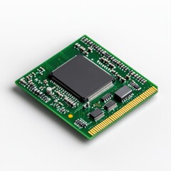Close-up of Microchip and Circuit Board on White Background