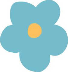Flat design flower is floating on transparent background with five blue petals and yellow center