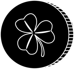 Flat round token is showing white four leaf clover with ridged stripes on transparent background