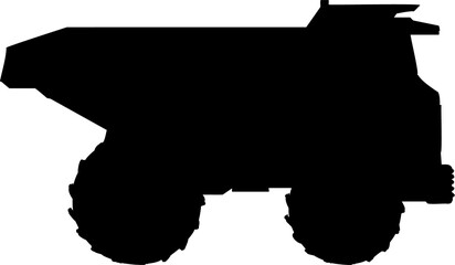 Silhouette of haul truck is resting on transparent backdrop featuring cargo bed, cab, rugged wheels