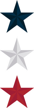 Naklejki Three stylized five-pointed 3D stars are being displayed in 3D render on transparent background