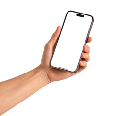 Close-up of hand showing modern smartphone with blank screen isolated.