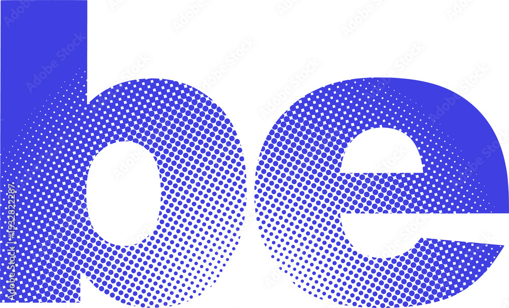 Poster stylized blue lowercase letters d and e are showing halftone gradient on transparent background