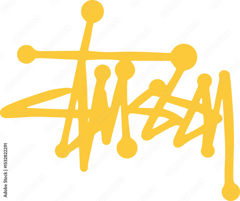 Poster yellow abstract network is forming on transparent background, showing interconnected circular nodes