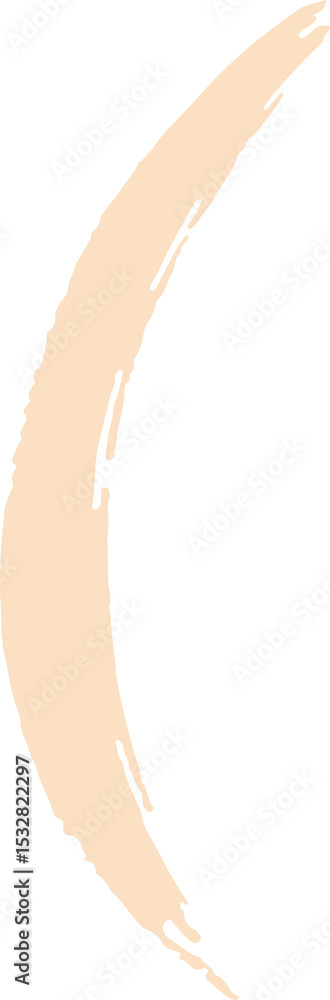 Poster beige crescent brushstroke floating on transparent background in flat design, showing rough texture
