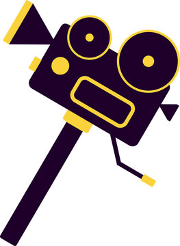 Fototapeta Vintage movie camera icon is showing flat icon dual reels lens lever handle on transparent backdrop