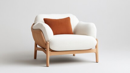 Modern Minimalist Chair with White Fabric and Bold Accent Pillow