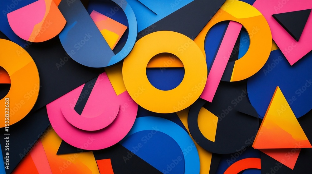 Poster a dynamic abstract art piece featuring overlapping geometric shapes with bold colors creates a moder