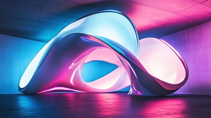 Surreal Futuristic Abstract Composition with Fluid Shapes in Pink and Blue Light