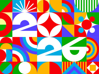 2026 banner geometric color style trendy typography for poster, greeting card, flyer, event calendar vector