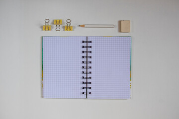 Top view of home office workspace with supplies