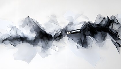 Abstract design with flowing fabrics and a pen.