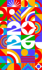 2026 poster geometric colorful style modern typography for banner, greeting card, flyer, event calendar vector