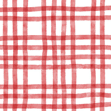 Red Plaid Gingham Check Hand Drawn Background Pattern Overlay