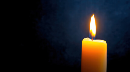 Single Lit Candle in Dark Room with Soft Glow – Symbol of Hope, Calm, Solitude, and Reflection – Minimalist Lighting Concept with Empty Copy Space