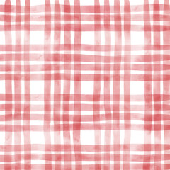 Red Plaid Gingham Check Hand Drawn Background Pattern Overlay