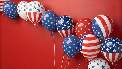american flag balloons on red background 
