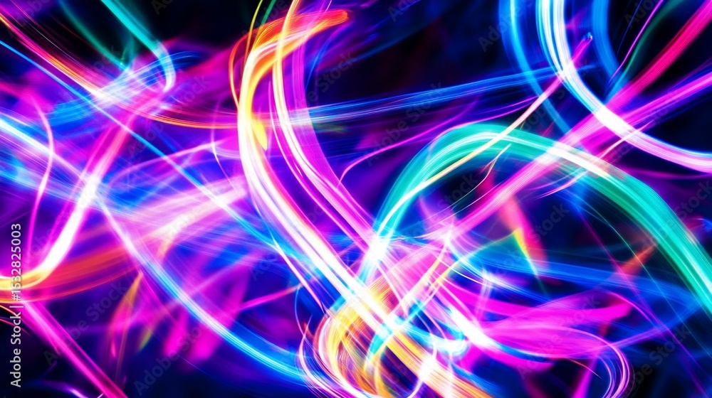 Poster abstract neon light trails with vibrant dynamic color palette create a modern design