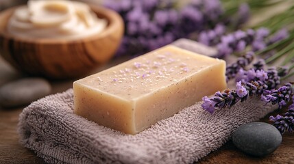 Lavender Soap Close-Up, Tranquil Environment, Natural Ingredients