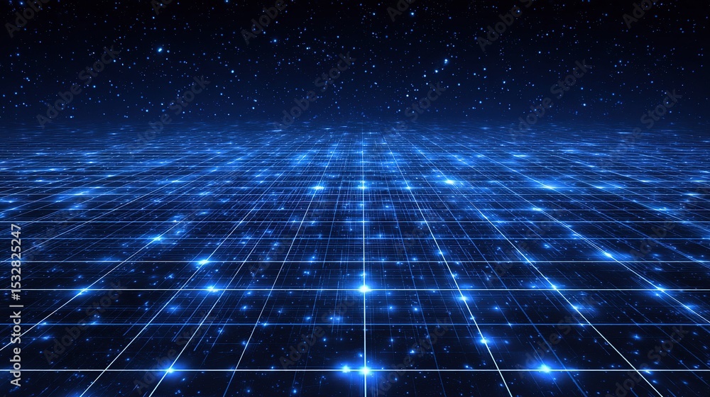 Aufkleber blue glowing spatial data grid with bright intersections in space