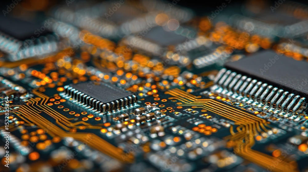 Poster detailed close-up of printed circuit board elements and layout