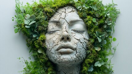 Cracked Earth and Greenery, Studio Setting, Portrait Photography, Nature's Beauty, Conceptual Art
