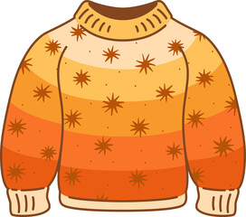 Fototapeta premium Vector knitted sweater is floating against transparent backdrop showing gradient stripes and stars