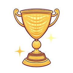 stylized golden trophy cup is shining in cartoon style with star sparkles on transparent background
