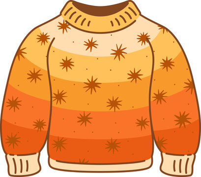 Naklejki Vector knitted sweater is floating against transparent backdrop showing gradient stripes and stars