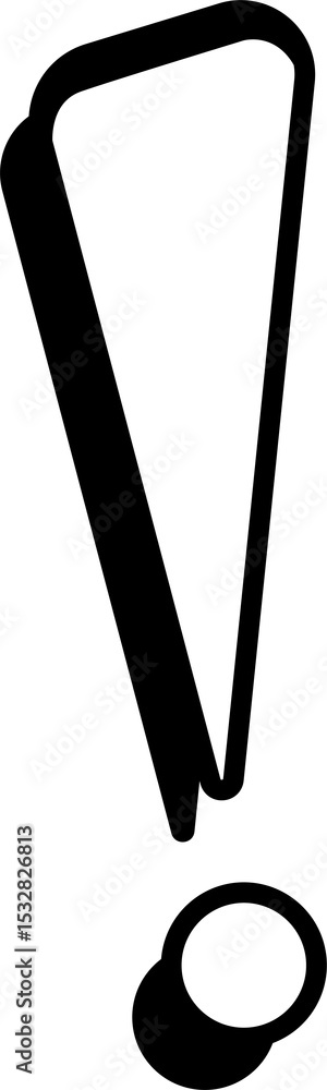 Aufkleber exclamation point is floating in flat design with thick outline, shadow on transparent background