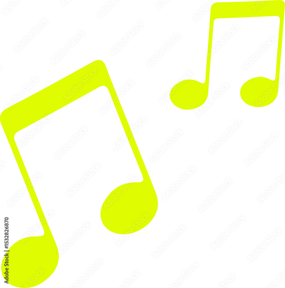 Poster pair of stylized lime green eighth notes is floating on transparent background in vector graphic