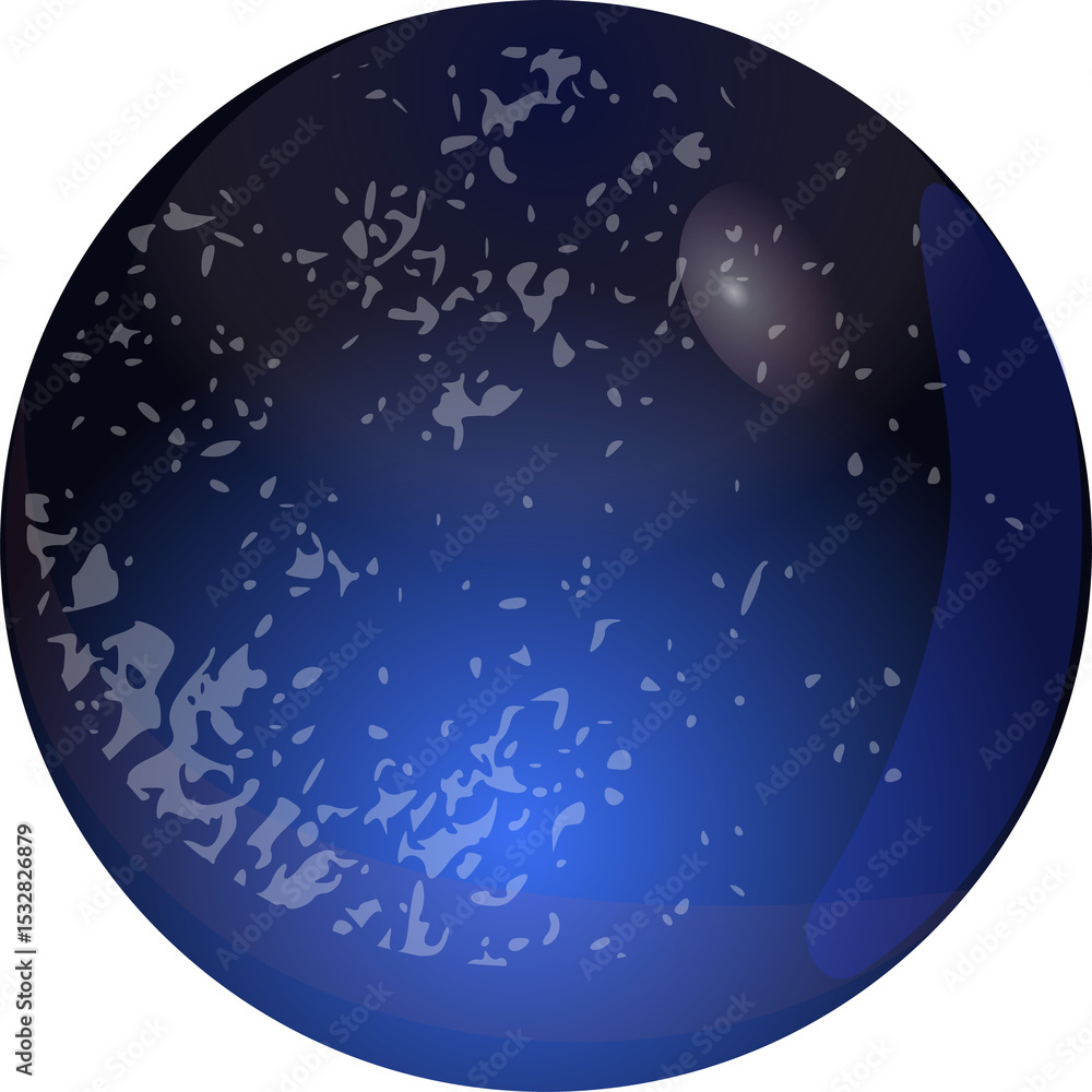 Poster abstract glossy blue sphere is floating in 3d render on transparent background with marbled flecks