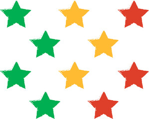 Cluster of colored stars is being shown on clear background in vector style with distressed edges