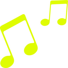 Pair of stylized lime green eighth notes is floating on transparent background in vector graphic