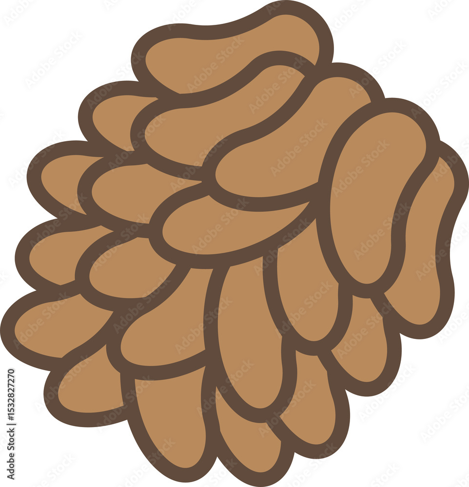 Poster forming brown oval cluster in flat design, showing layered scale texture on transparent background