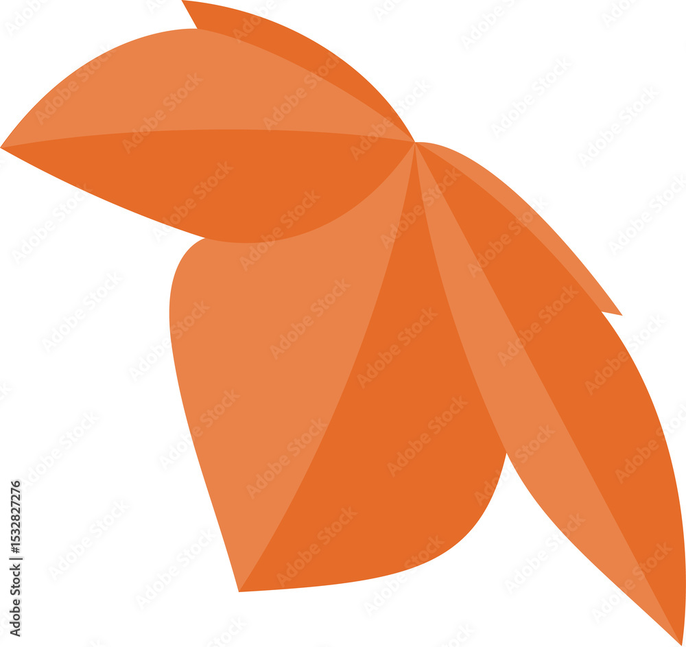 Poster showing abstract motif with overlapping orange petals radiating on transparent bg, copy space