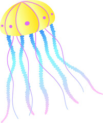 Fototapeta premium Jellyfish is floating in vector art with yellow bell and pastel tentacles on transparent background