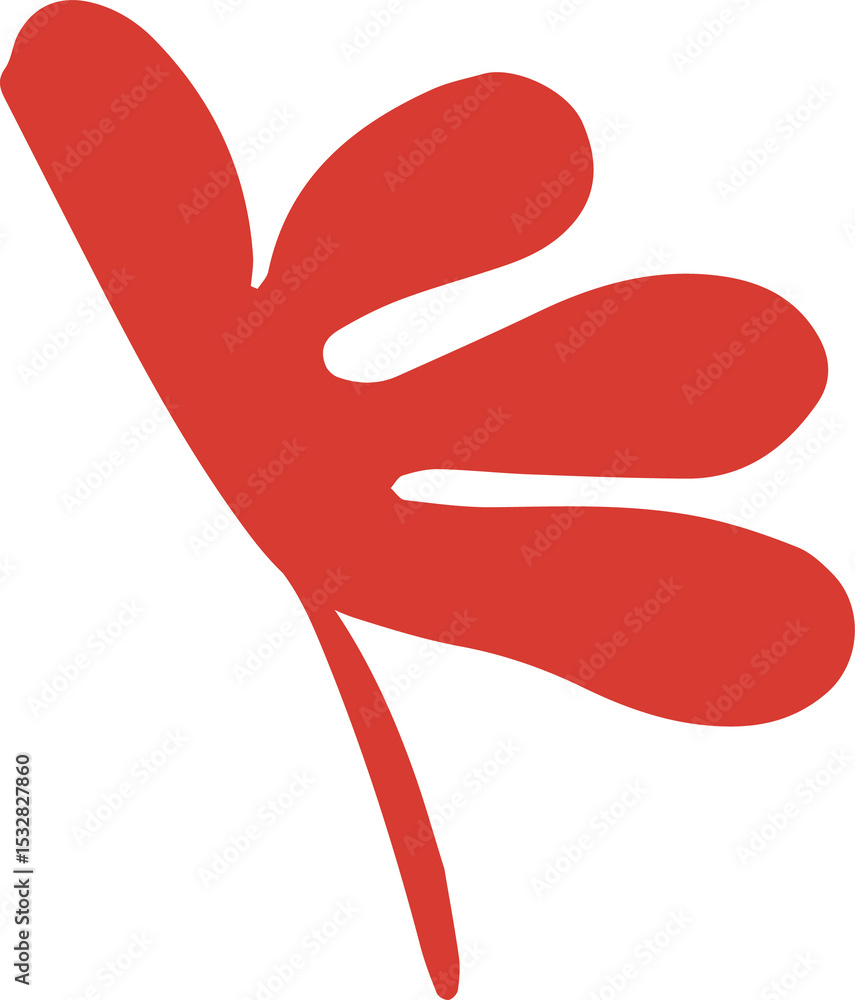 Aufkleber flat design red abstract shape is floating on transparent background, featuring stylized leaf form