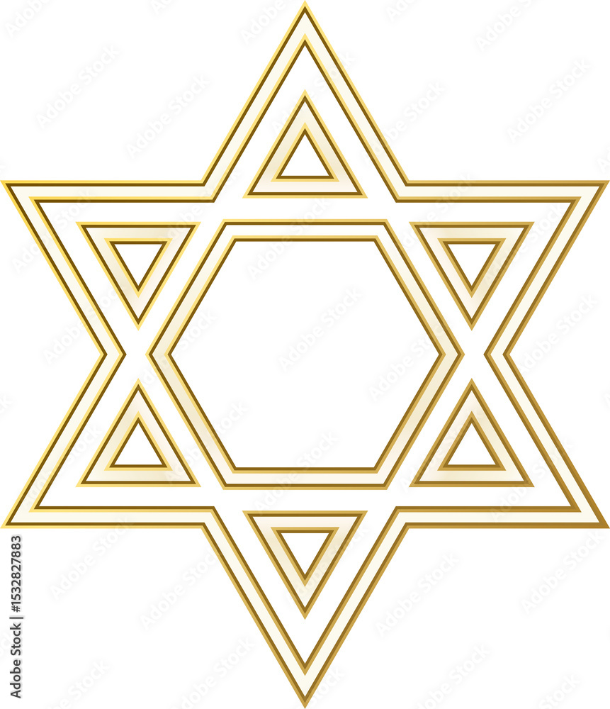 Poster golden hexagram is featuring hexagon and nested triangles in 3d render, transparent background
