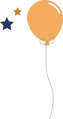 Flat design is showing peach-colored balloon with bow amid navy, mustard stars on clear backdrop