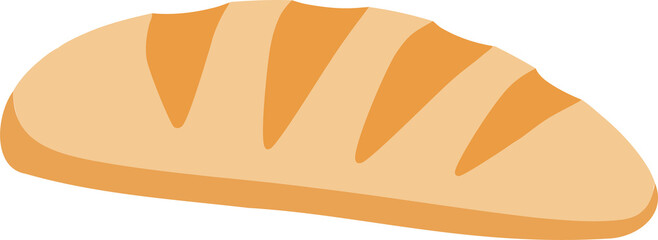 Displaying artisan bread loaf in flat design with slash marks and shading on transparent background