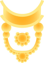 Vector showing golden necklace on transparent, featuring curved collar, floral clusters, pendant