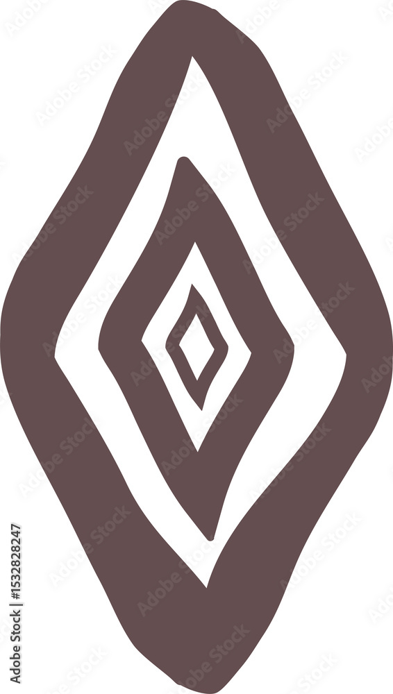 Poster abstract diamond motif is floating in flat design on transparent backdrop showing concentric shapes