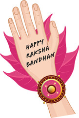 Flat design is showing palm with Raksha Bandhan greeting and Rakhi bracelet, transparent background