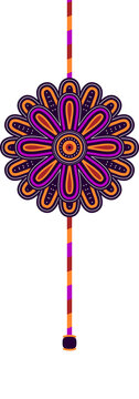 Fototapeta Flat flower medallion tassel is hanging on transparent backdrop, striped cord and white fringe