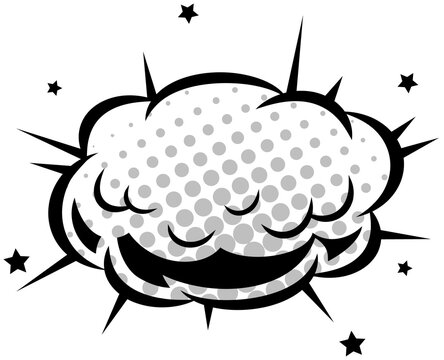 Fototapeta Comic-style cloud is floating on transparent background with halftone dots, spikes, stars
