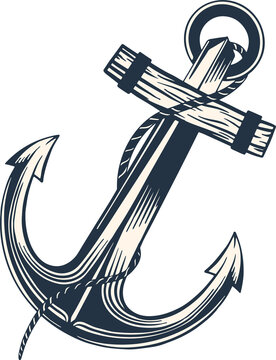 Fototapeta Anchor is wrapping rope around shank flukes in vintage vector engraving on transparent background