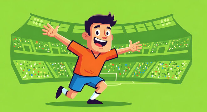 Celebrating Soccer Victory A Joyful Cartoon Illustration of a Player - Powered by Adobe