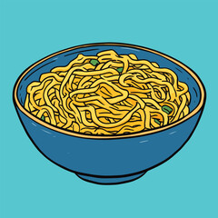 Vibrant Yellow Noodles in a Deep Blue Bowl