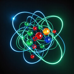 Vibrant Abstract Atom or Molecular Structure with Glowing Orbital Paths